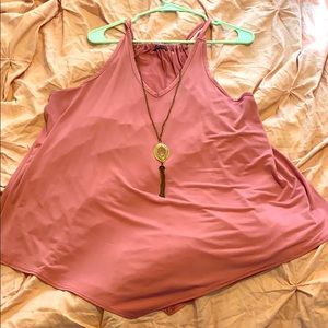 Pink cami blouse with attached necklace